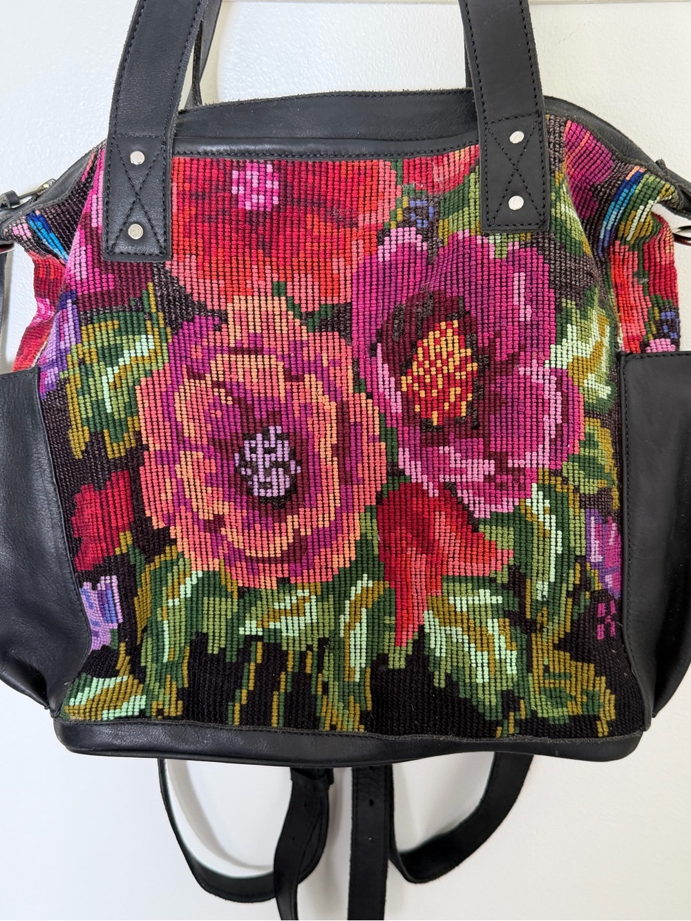 Floral Leather Shoulder Bag - Pink Multi